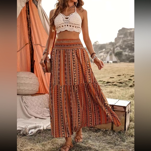 Boho tribal  print elastic waist maxi skirt - Picture 3 of 5